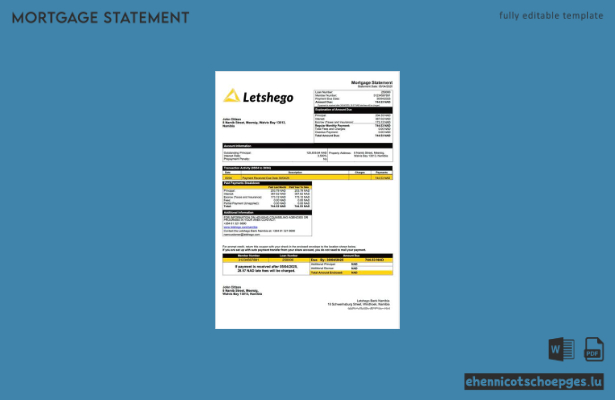 Namibia Letshego Bank Namibia Hypothekenabrechnung Word- und PDF-Beispielvorschau